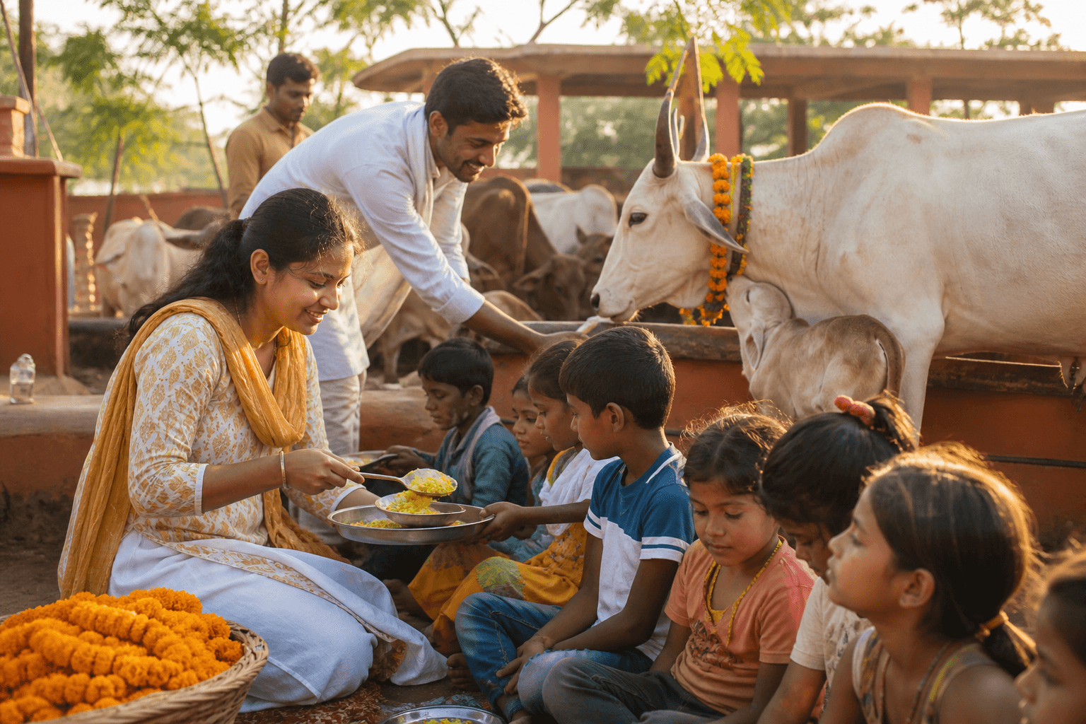 AJA Abhayahastam seva — community care, education, and goshala work